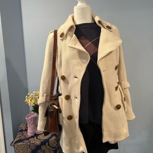 Wool Andrew Marc Women's Cream Double-Breasted Coat